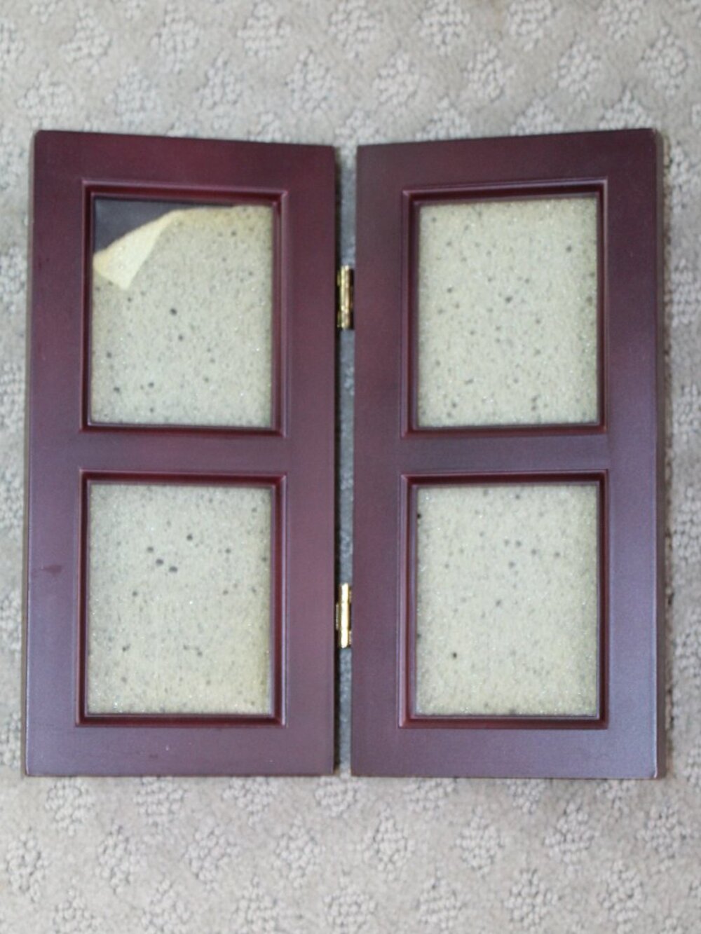Vintage 90s Cherry Wood 7.75" x 7.75" 4-Window Hinged Panel Wooden Picture Frame